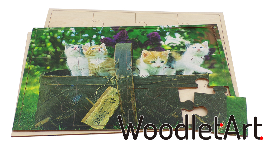 wood puzzle with kittens
